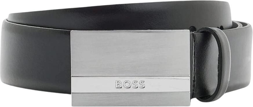 Hugo Boss Italiaans Leren Riem met Logo Gravure Black Heren