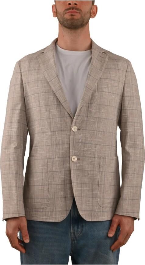 Hugo Boss Katoenen geruite Slim Fit Jas Beige Heren - Foto 3