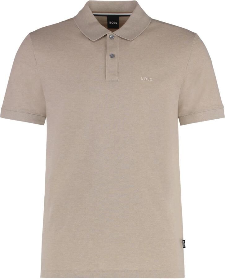 Hugo Boss Katoenen Polo Shirt met Geribbelde Randen Beige Heren - Foto 6