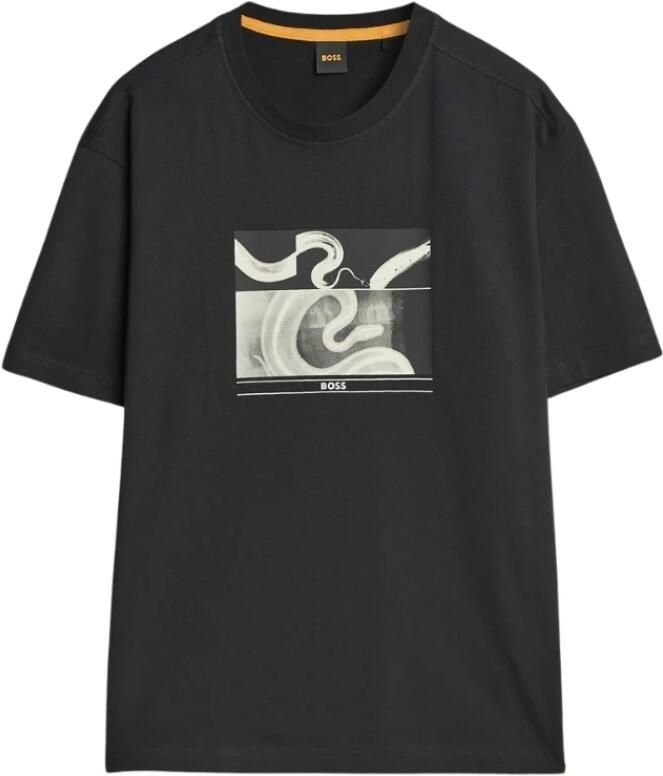 Hugo Boss Katoenen Ronde Hals T-shirt Zwart Black Heren