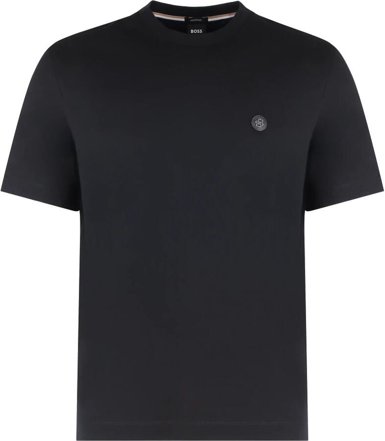 Hugo Boss Katoenen T-shirt met Front Logo Patch Black Heren