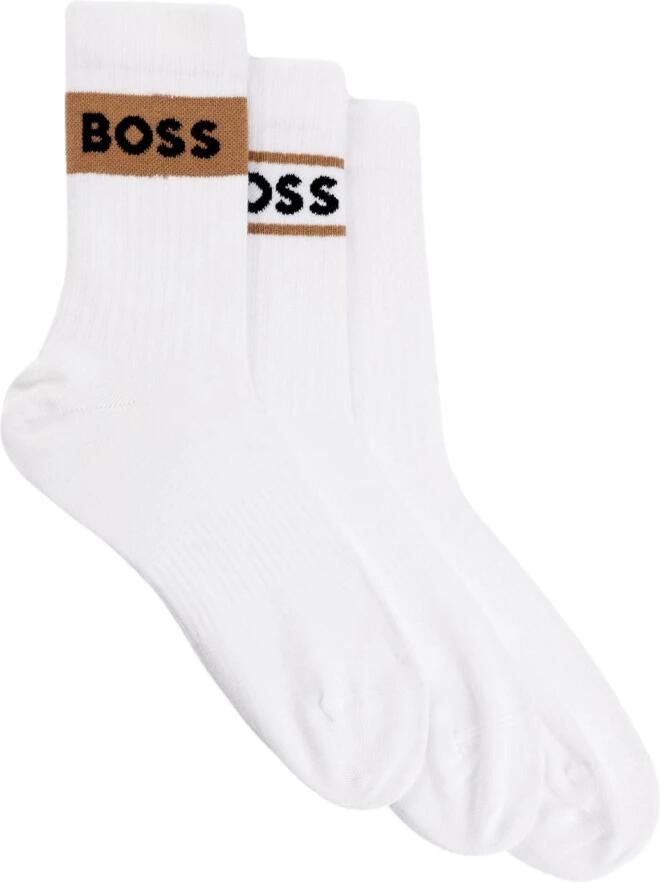 Hugo Boss Korte Geribbelde Enkelsokken 3-Pack White Heren - Foto 3