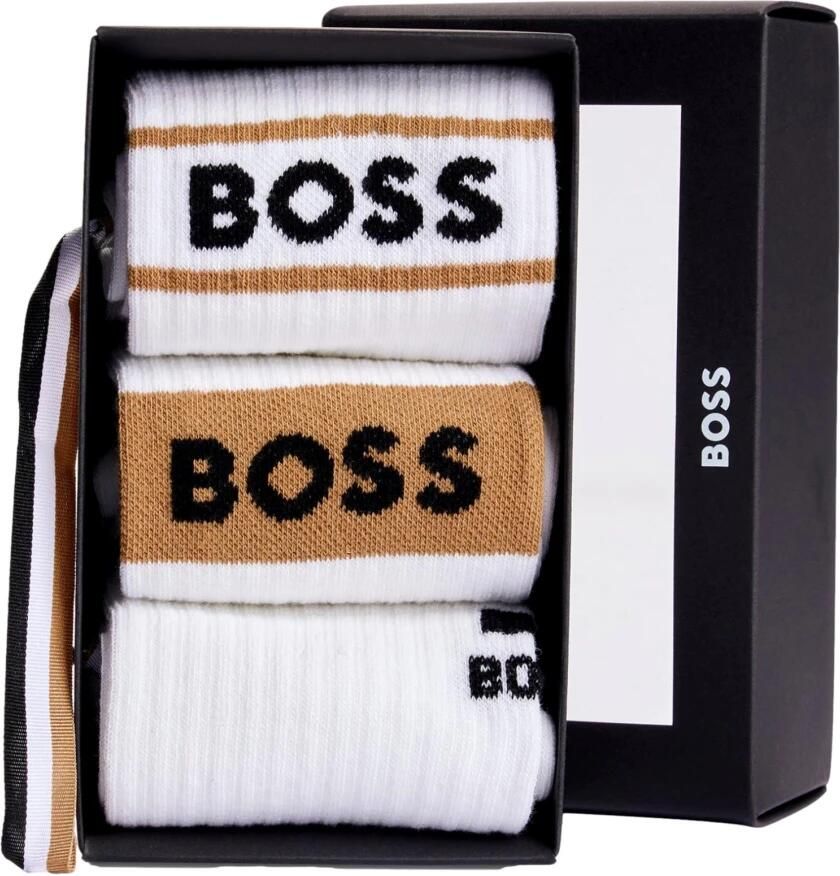 Hugo Boss Korte Geribbelde Enkelsokken 3-Pack White Heren - Foto 2