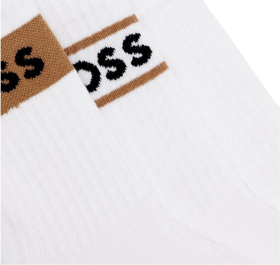 Hugo Boss Korte Geribbelde Enkelsokken 3-Pack White Heren