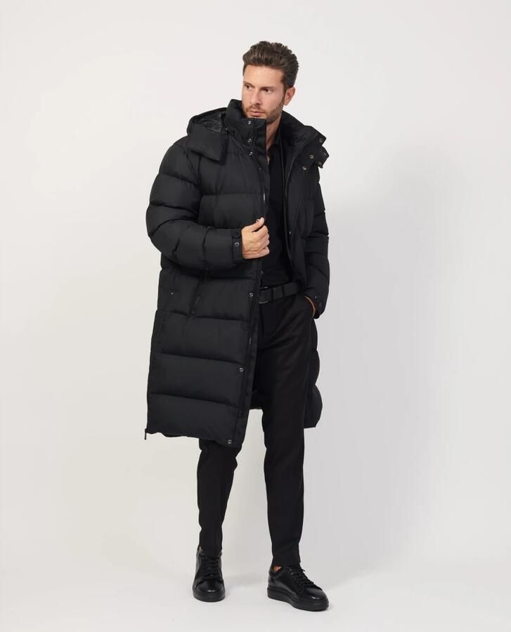 Hugo Boss Lange Herenjas Relaxte Pasvorm Afneembare Capuchon Zwart Black Heren