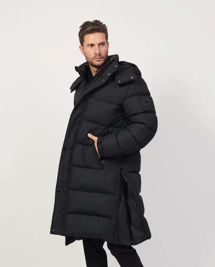 Hugo Boss Lange Herenjas Relaxte Pasvorm Afneembare Capuchon Zwart Black Heren - Foto 2