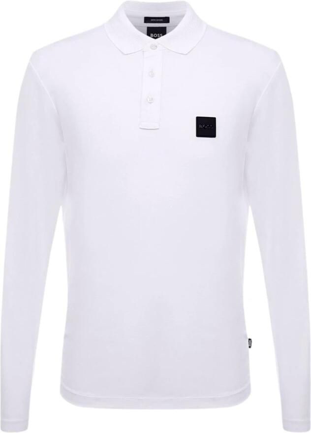 Hugo Boss Lange mouw katoenen polo met borstlogo White Heren
