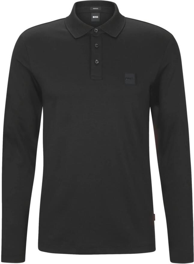 Hugo Boss Lange Mouw Katoenen Polo met Logo Patch Black Heren - Foto 12