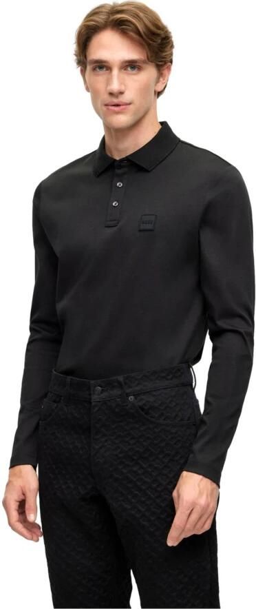 Hugo Boss Lange Mouw Katoenen Polo met Logo Patch Black Heren - Foto 11