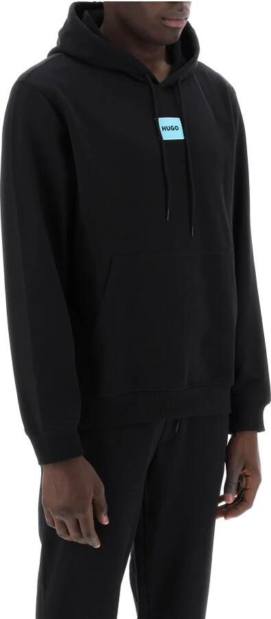 Hugo Boss Logo Patch Hoodie in Katoen French Terry Black Heren