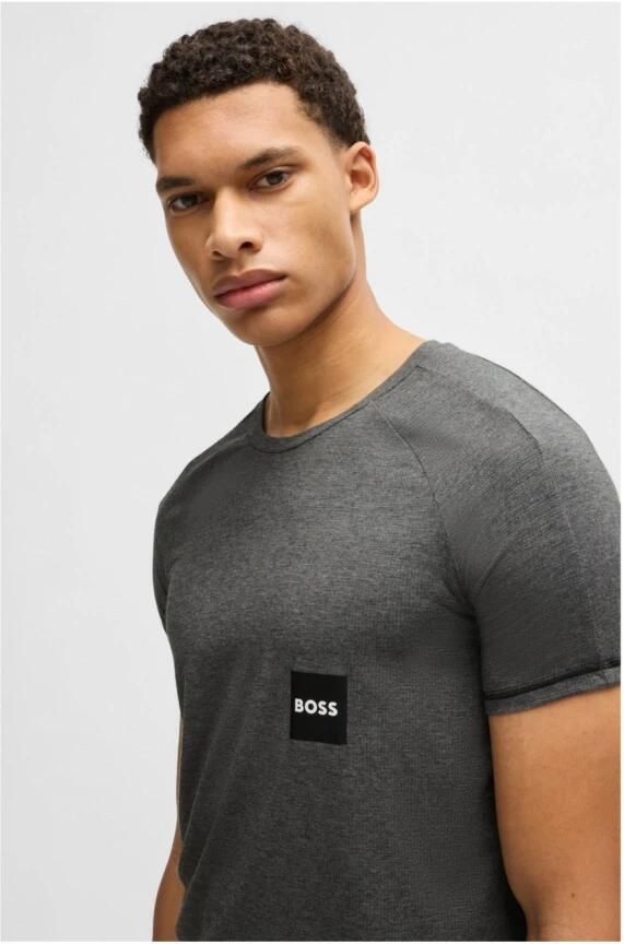 Boss T-shirt met labelprint en ronde hals