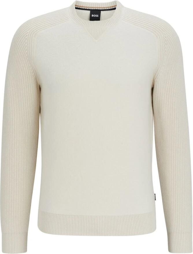 Hugo Boss Regular Fit Katoen en Virgin Wol Trui White Heren