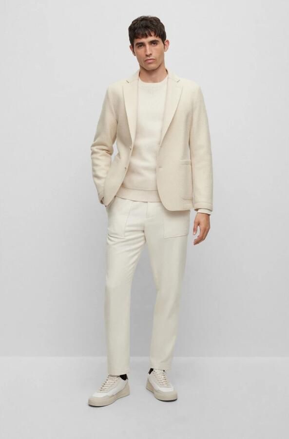 Hugo Boss Regular Fit Katoen en Virgin Wol Trui White Heren - Foto 3