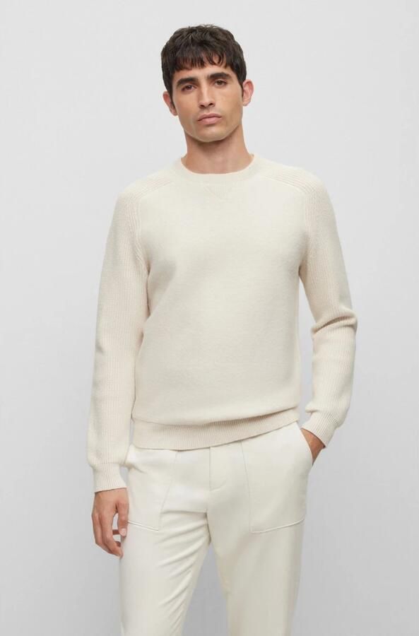 Hugo Boss Regular Fit Katoen en Virgin Wol Trui White Heren - Foto 4