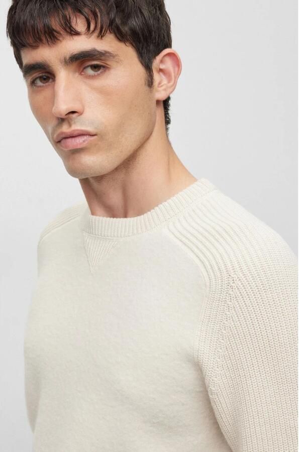 Hugo Boss Regular Fit Katoen en Virgin Wol Trui White Heren - Foto 2