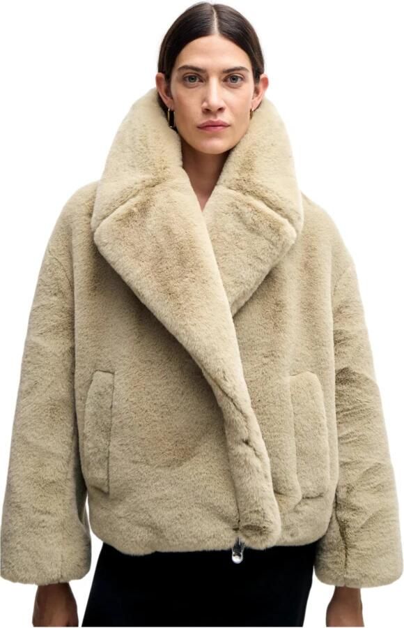 Hugo Boss Moderne Geknipte Nep Bontjas Beige Dames