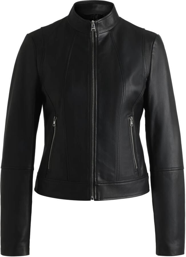 Hugo Boss Moderne Leren Jas met Gestikte Panelen Black Dames