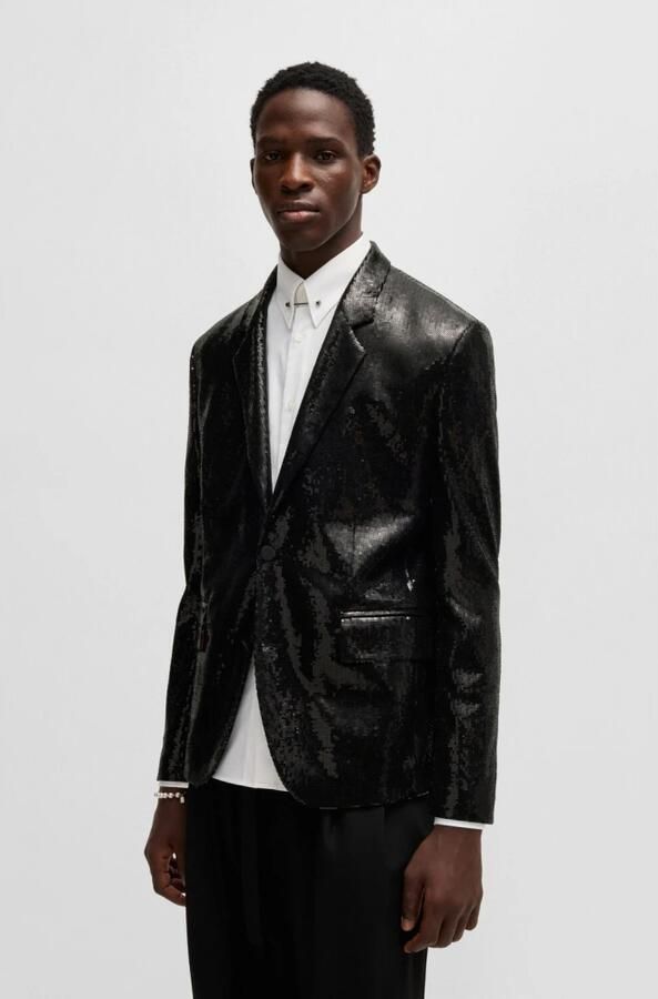 Hugo Boss Moderne pasvorm pailletten blazer Karlo244E2J Black Heren - Foto 3