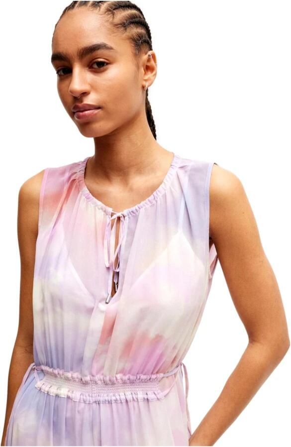 Hugo Boss Mouwloze Maxi Jurk met Print en Ruches Multicolor Dames