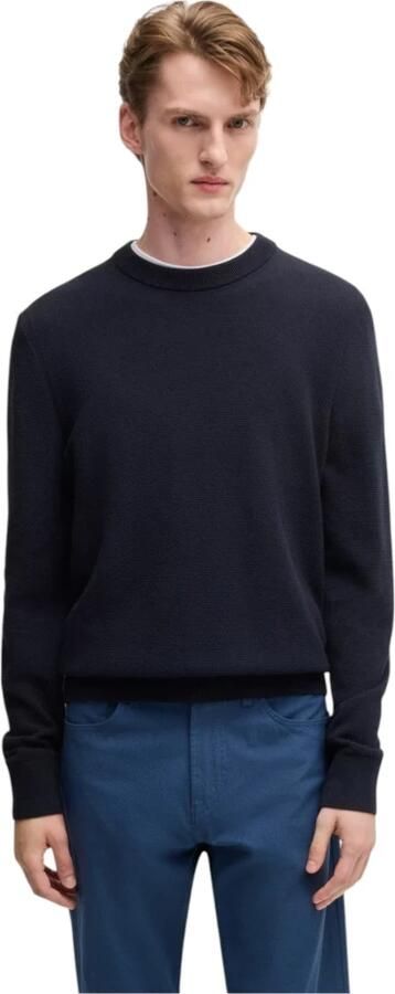 Hugo Boss Navy Katoenen Trui met Microstructuur Blue Heren - Foto 3