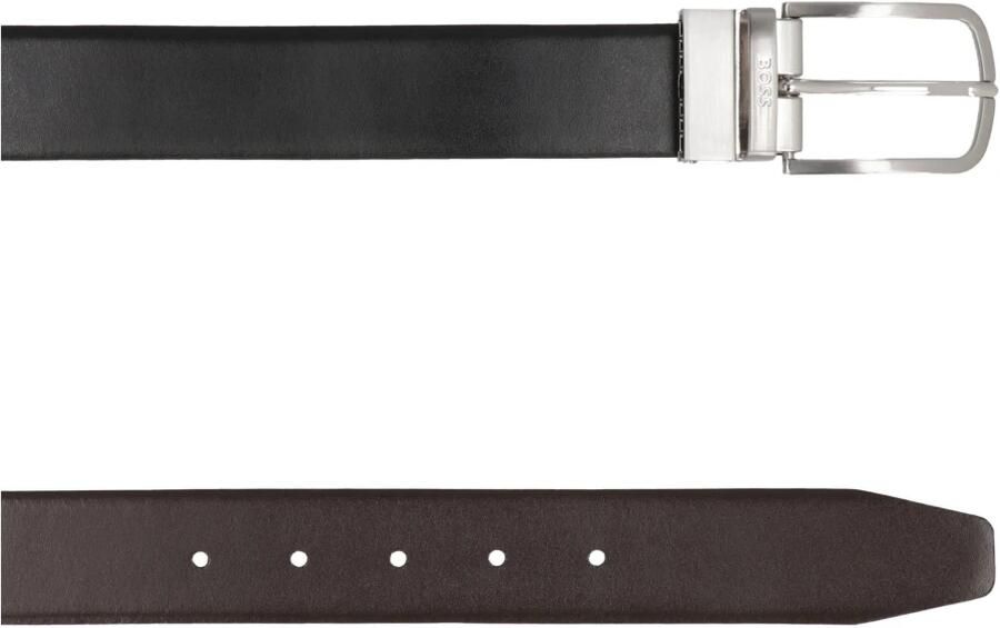 Hugo Boss Omkeerbare leren riem met zilverkleurige gesp Black Heren