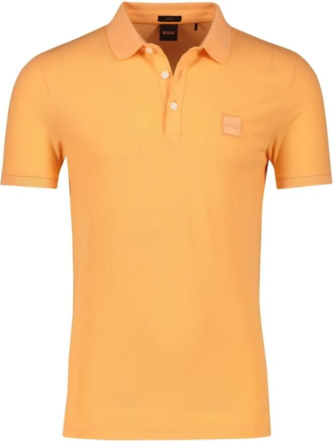 BOSS gemêleerde slim fit polo Passenger light pastel orange - Foto 3