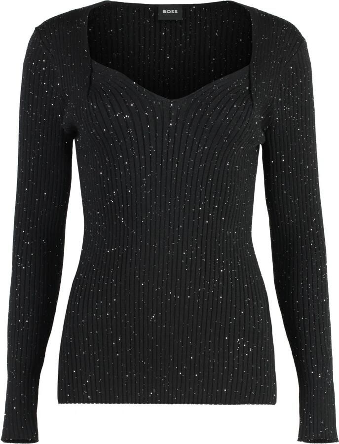 Hugo Boss Paillet Viscose Blend Pullover Sweater Black Dames