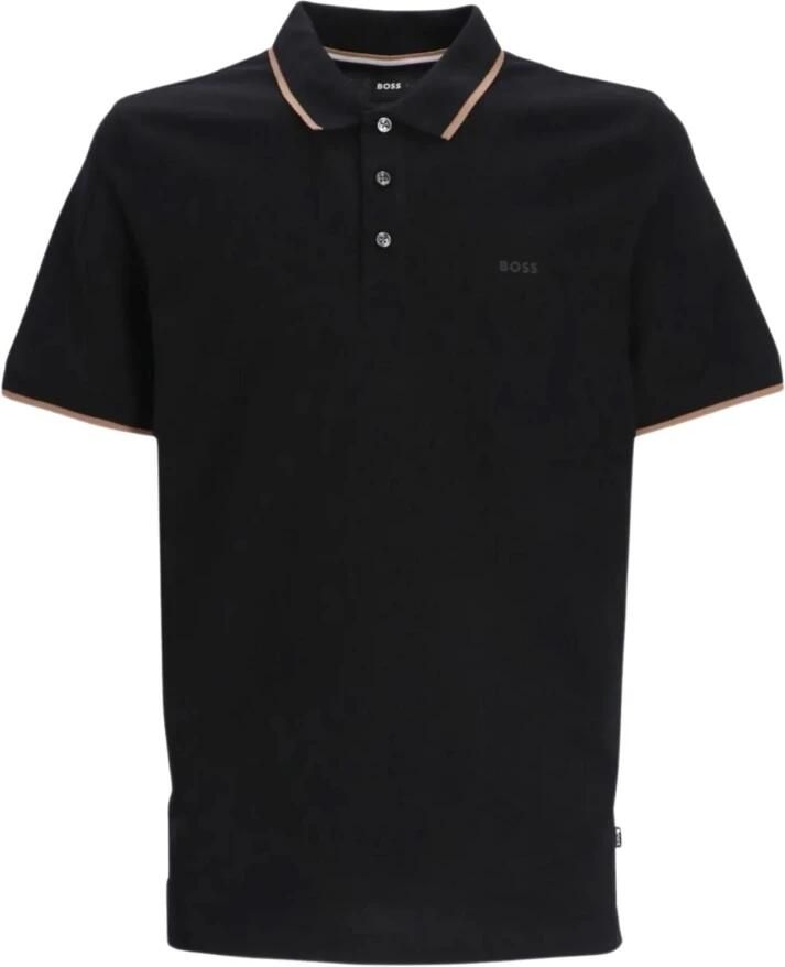 Boss Zwarte Gestreepte Polo Parlay Katoen Slim Fit Black Heren