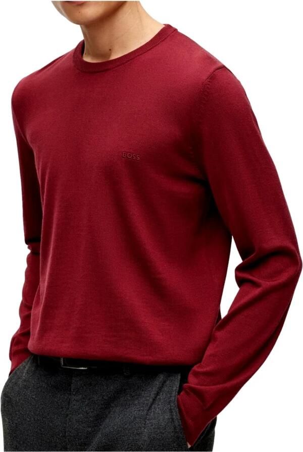 Hugo Boss Regular Fit Herentrui van Wol in Donkerrood Rood Heren