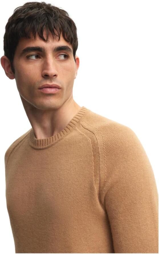 Hugo Boss Regular Fit Kasjmier Trui met Elegante Schouderdetails Beige Heren