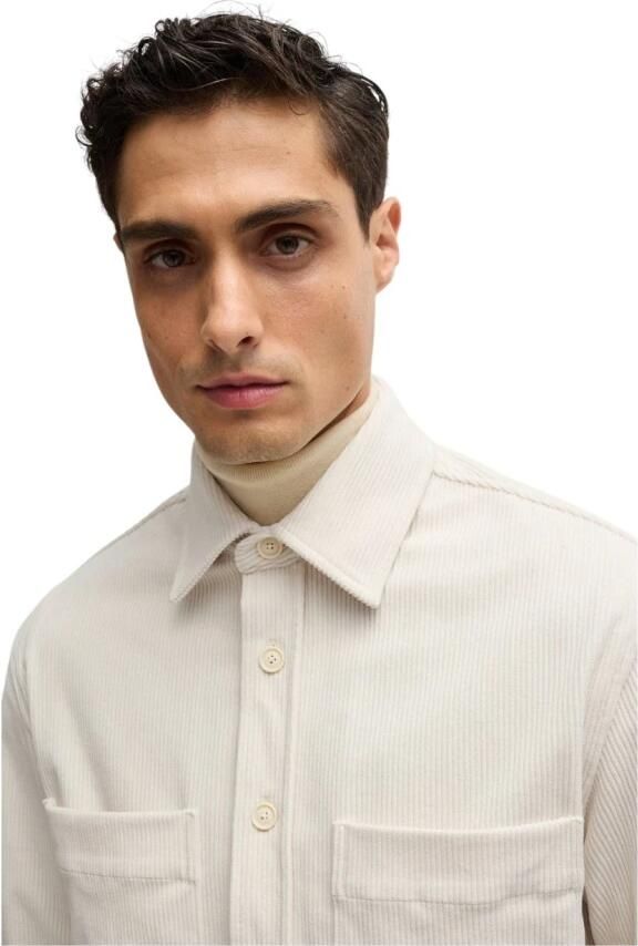 Hugo Boss Ribfluwelen overhemd met Kent-kraag White Heren