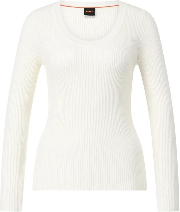 Hugo Boss Ribgebreide Trui Elegant Uiterlijk White Dames