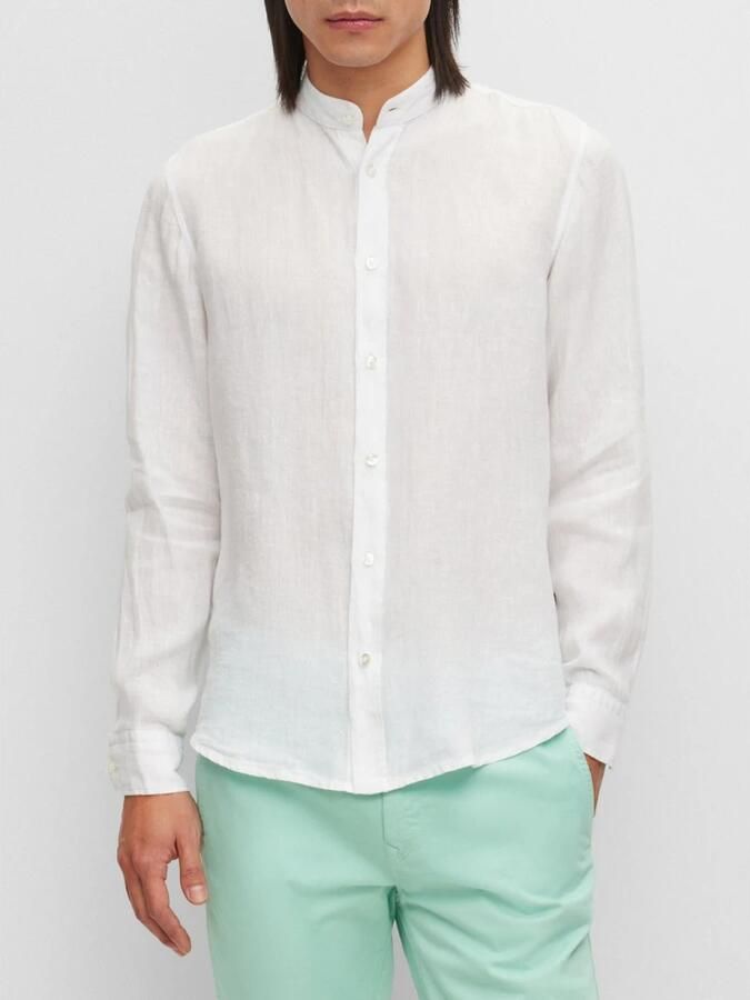 Hugo Boss Wit linnen overhemd met mandarijnkraag White Heren - Foto 3