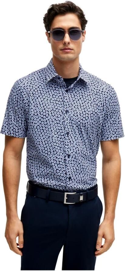 Hugo Boss Slim Fit Bedrukt Jersey Korte Mouw Shirt Blauw Blue Heren - Foto 2