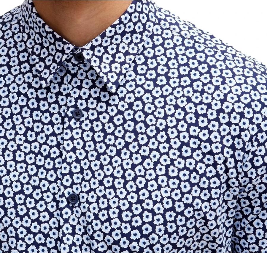 Hugo Boss Slim Fit Bedrukt Jersey Korte Mouw Shirt Blauw Blue Heren