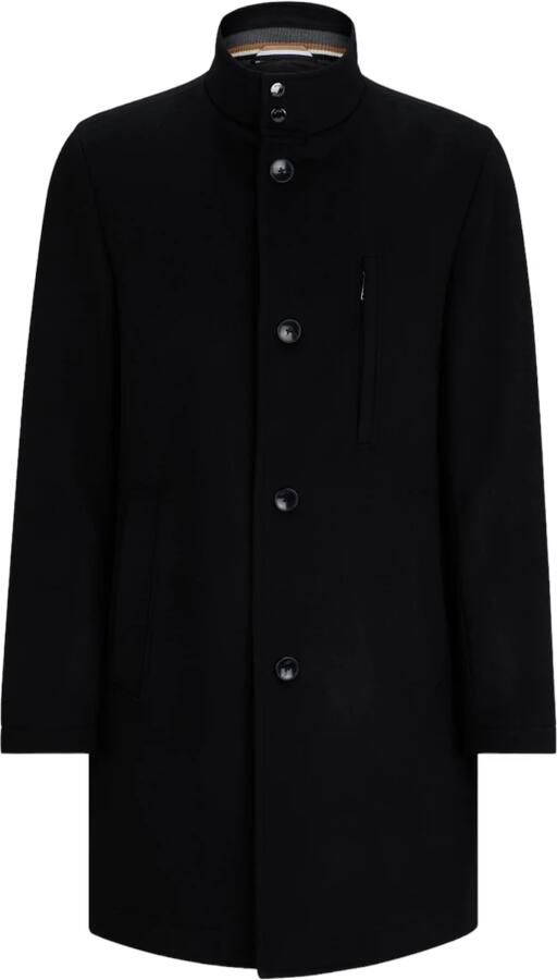 Hugo Boss Slim-Fit Wol en Kasjmier Jas met Signature-Streep Black Heren