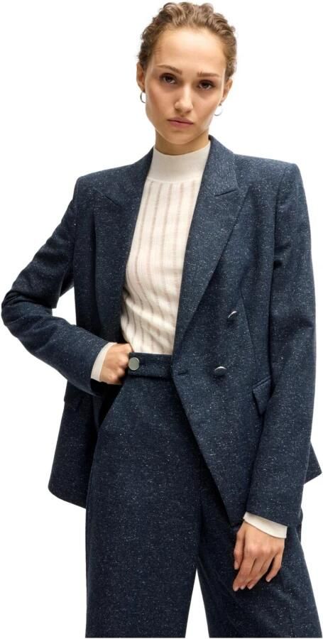 Hugo Boss Slim Fit Wollen Blend Double-Breasted Jas Blauw Blue Dames
