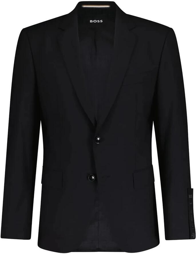 Hugo Boss Zwarte Single-Breasted Jas in Frescolana Black Heren