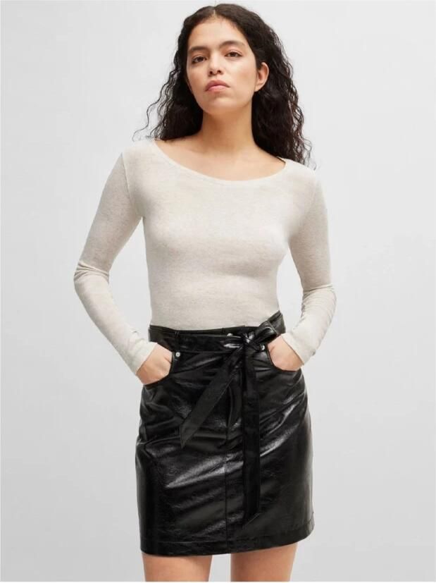 Boss Orange Shirt met lange mouwen en geribde ronde hals model 'Elayer' - Foto 3