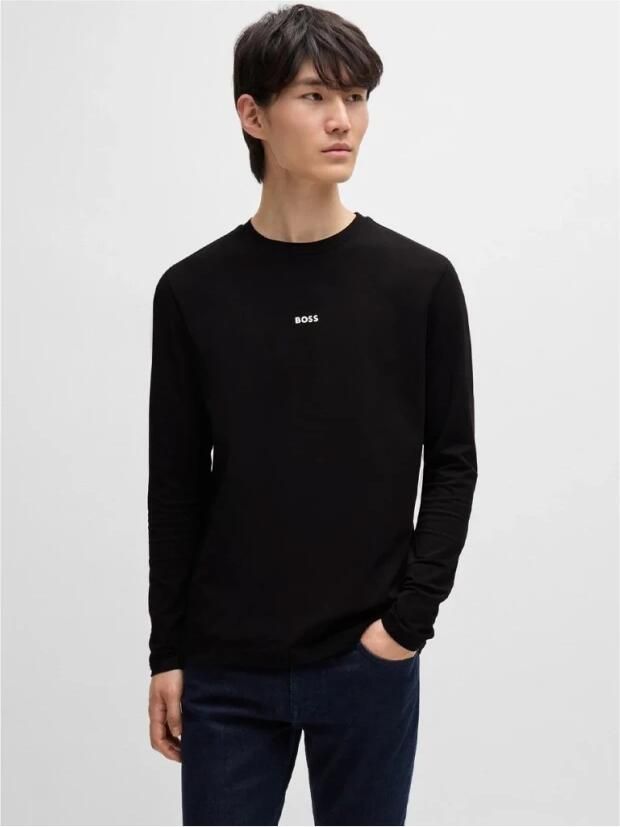 Hugo Boss Maglia regular fit in cotone elasticizzato con logo a contrasto uomo Boss Tchark 50473286 Nero Zwart Heren - Foto 5