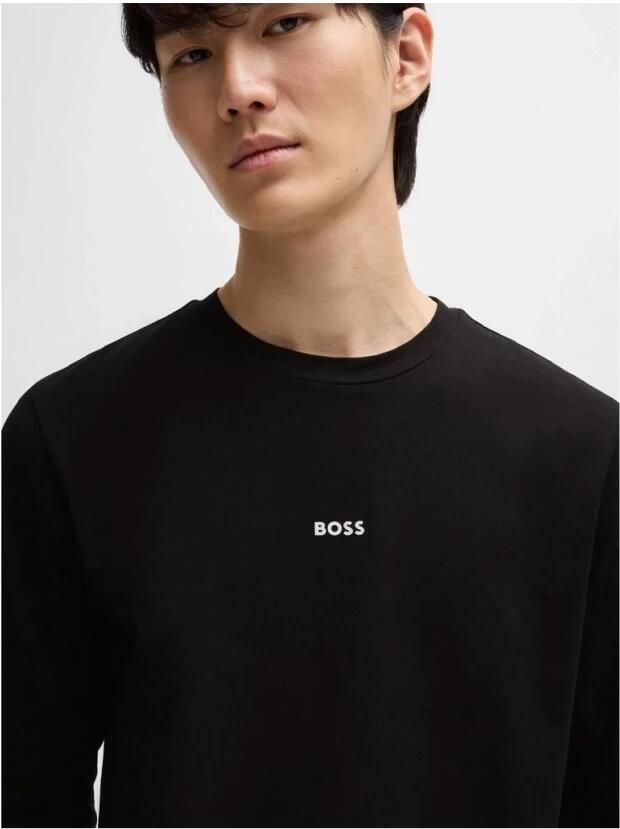 Hugo Boss Maglia regular fit in cotone elasticizzato con logo a contrasto uomo Boss Tchark 50473286 Nero Zwart Heren - Foto 4