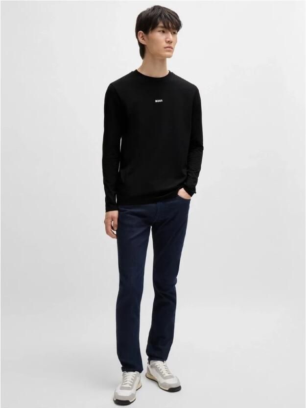 Hugo Boss Maglia regular fit in cotone elasticizzato con logo a contrasto uomo Boss Tchark 50473286 Nero Zwart Heren - Foto 3