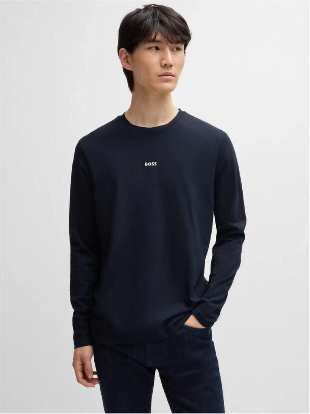 Hugo Boss Maglia regular fit in cotone elasticizzato con logo a contrasto uomo Boss Tchark 50473286 Dark Blue Blauw Heren - Foto 14