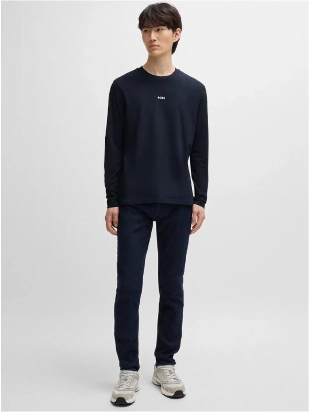 Hugo Boss Maglia regular fit in cotone elasticizzato con logo a contrasto uomo Boss Tchark 50473286 Dark Blue Blauw Heren - Foto 11