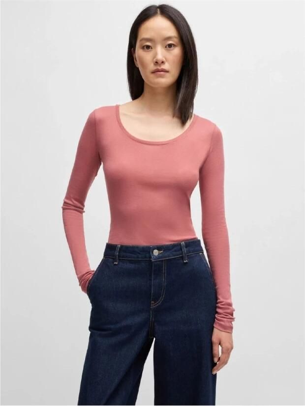 Boss Orange Shirt met lange mouwen en geribde ronde hals model 'Elayer' - Foto 3