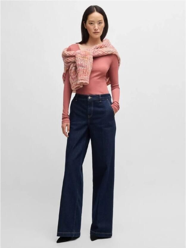 Boss Orange Shirt met lange mouwen en geribde ronde hals model 'Elayer'