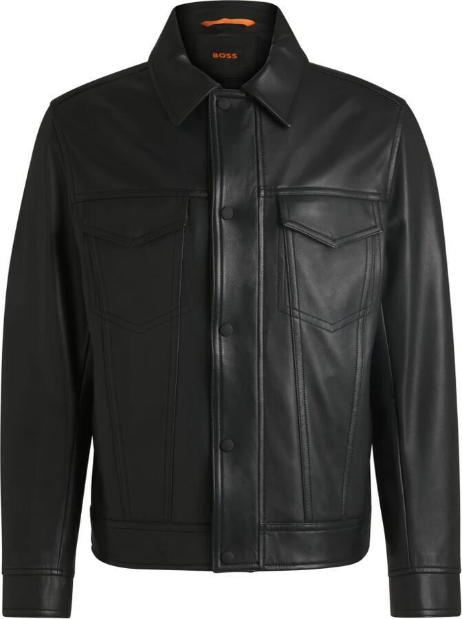 Boss Orange Leren jack met paspelzakken op de borst model 'Jocruz'