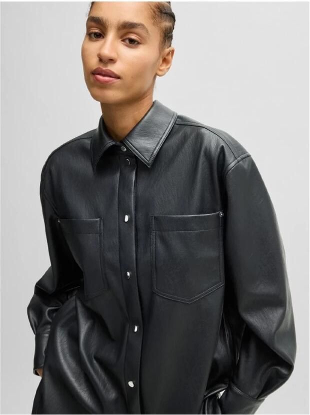 Boss Orange Leren blazer C_Janjura1 met borstzakken - Foto 4