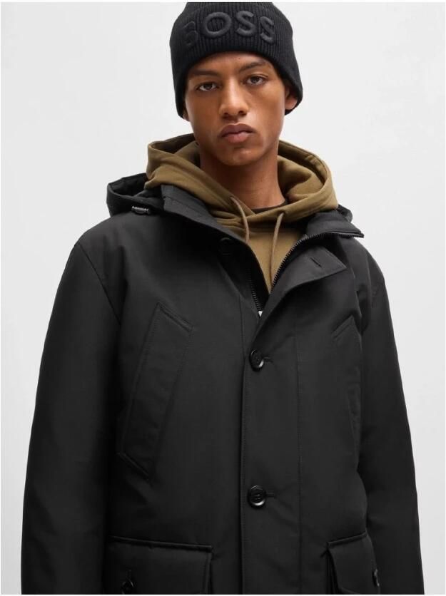 Hugo Boss Zwarte Polyester Jas Herfst Winter Collectie Black Heren