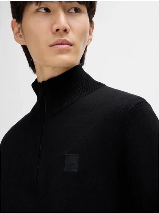 Boss Orange Regular-Fit Katoenen en Kasjmier Trui met Ritssluiting Zwart Heren